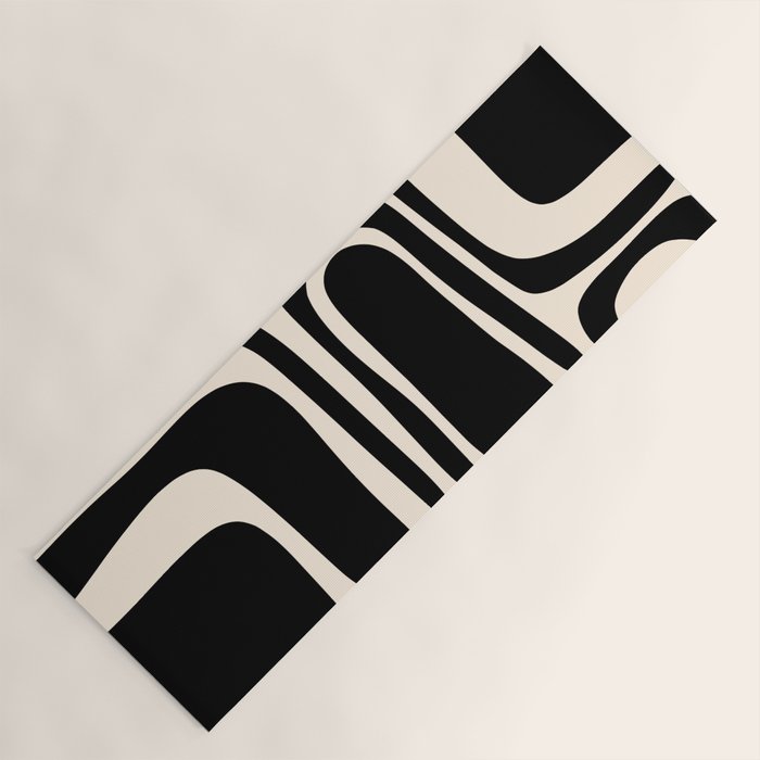Palm Springs - Midcentury Modern Abstract Pattern in Black and Almond Cream  Yoga Mat Gallery Image 1