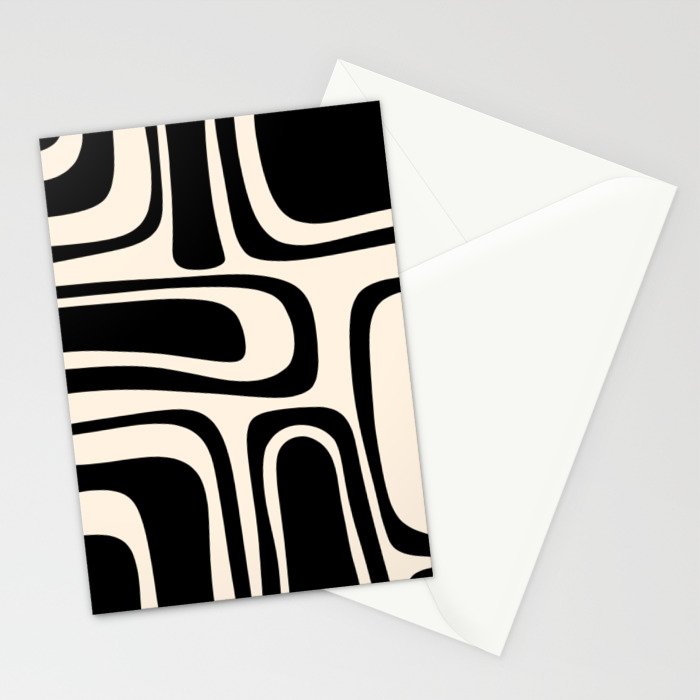 Palm Springs - Midcentury Modern Abstract Pattern in Black and Almond Cream  Stationery Card Gallery Image 2