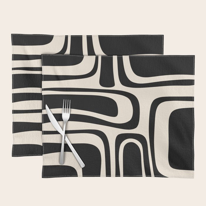 Palm Springs - Midcentury Modern Abstract Pattern in Black and Almond Cream  Placemat Gallery Image 1