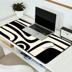 Palm Springs - Midcentury Modern Abstract Pattern in Black and Almond Cream  Desk Mat Gallery Image 2