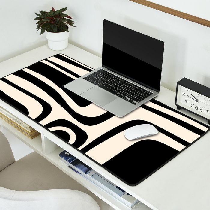 Palm Springs - Midcentury Modern Abstract Pattern in Black and Almond Cream  Desk Mat Gallery Image 2