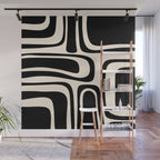 Palm Springs - Midcentury Modern Abstract Pattern in Black and Almond Cream  Wall Mural Gallery Image 1