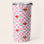 Red love heart checkered pattern Travel Mug Gallery Image 2