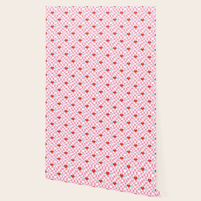 Red love heart checkered pattern Wallpaper Gallery Image 2