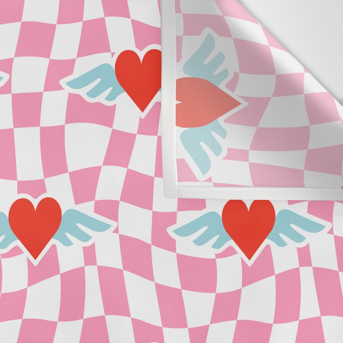 Red love heart checkered pattern Wall Tapestry Gallery Image 3