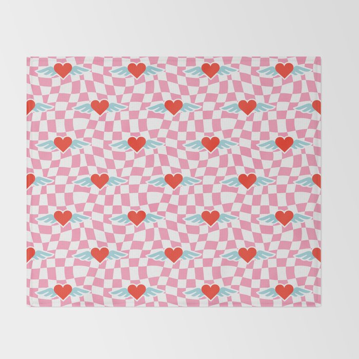 Red love heart checkered pattern Throw Blanket Gallery Image 2