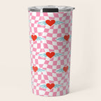 Red love heart checkered pattern Travel Mug Gallery Image 1