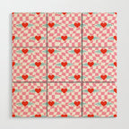 Red love heart checkered pattern Wood Wall Art Gallery Image 1