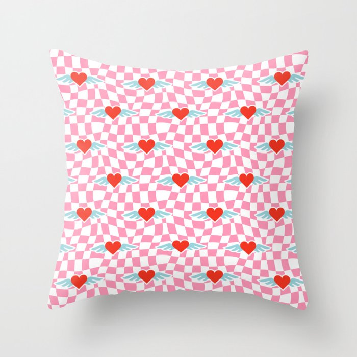 Red love heart checkered pattern Throw Pillow Gallery Image 1