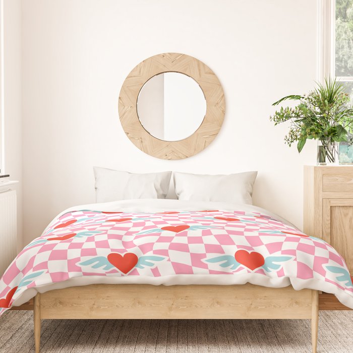 Red love heart checkered pattern Duvet Cover Gallery Image 3