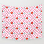 Red love heart checkered pattern Wall Tapestry Gallery Image 4
