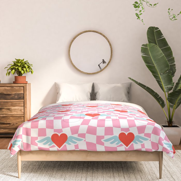 Red love heart checkered pattern Comforter Gallery Image 3