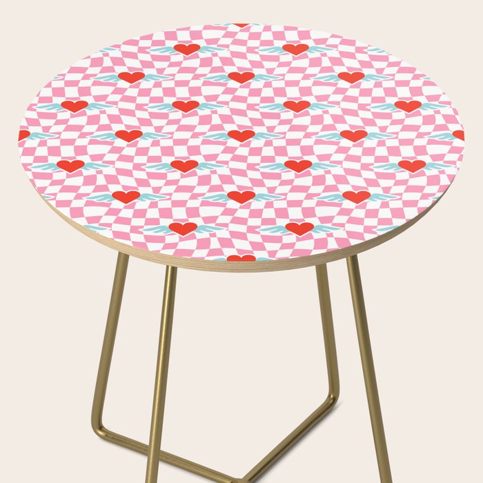 Red love heart checkered pattern Side Table Gallery Image 2