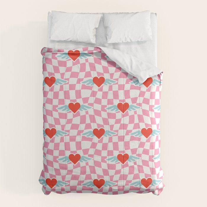 Red love heart checkered pattern Comforter Gallery Image 6