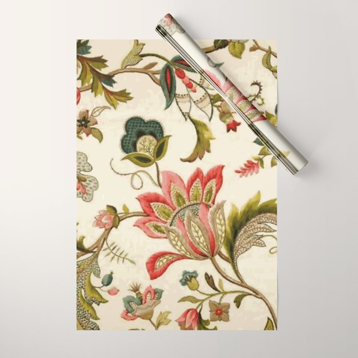 Jacobean Floral Crewel Embroidery Pattern Digital Art Vector Painting Wrapping Paper Gallery Image 1