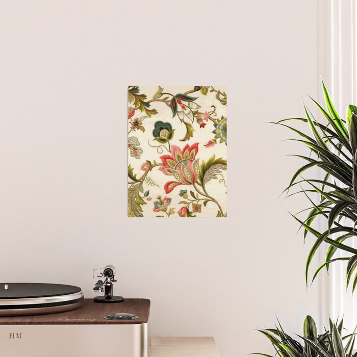 Jacobean Floral Crewel Embroidery Pattern Digital Art Vector Painting Poster Gallery Image 2