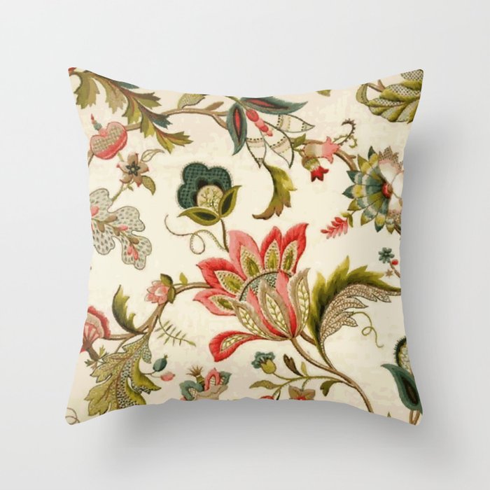 Jacobean Floral Crewel Embroidery Pattern Digital Art Vector Painting Throw Pillow Gallery Image 6