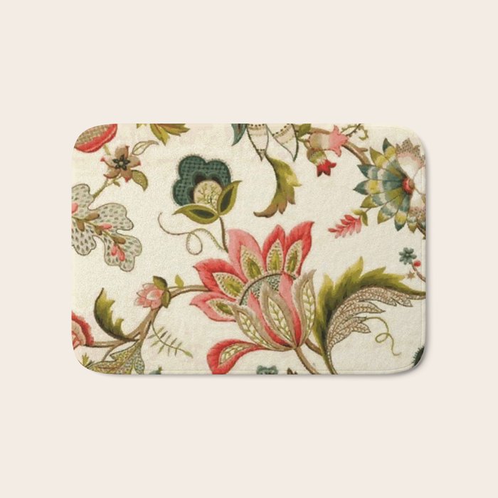 Jacobean Floral Crewel Embroidery Pattern Digital Art Vector Painting Bath Mat Gallery Image 1