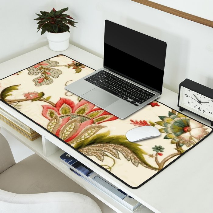 Jacobean Floral Crewel Embroidery Pattern Digital Art Vector Painting Desk Mat Gallery Image 2