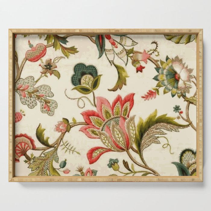 Jacobean Floral Crewel Embroidery Pattern Digital Art Vector Painting Serving Tray Gallery Image 1