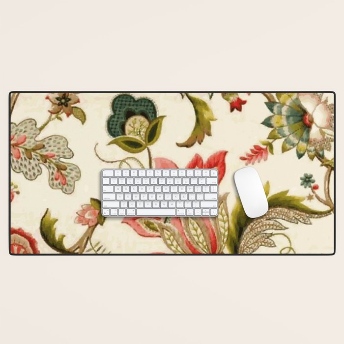 Jacobean Floral Crewel Embroidery Pattern Digital Art Vector Painting Desk Mat Gallery Image 1