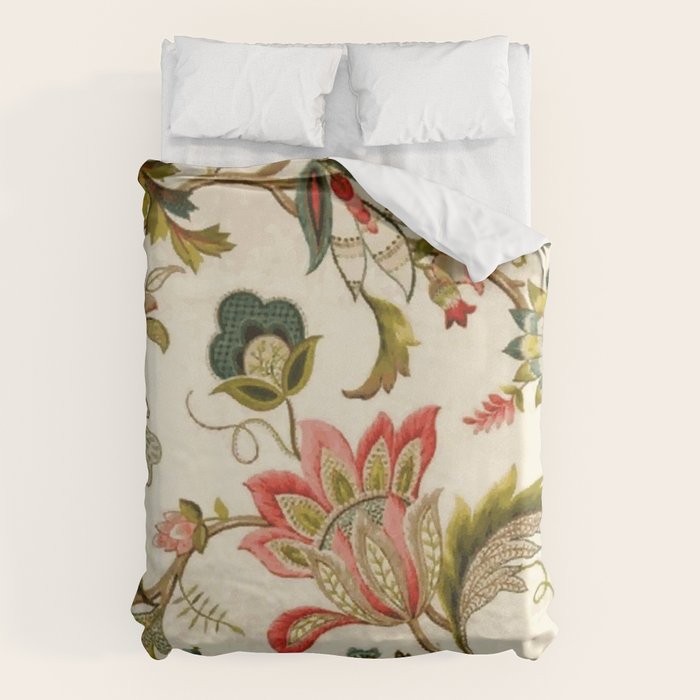 Jacobean Floral Crewel Embroidery Pattern Digital Art Vector Painting Duvet Cover Gallery Image 6