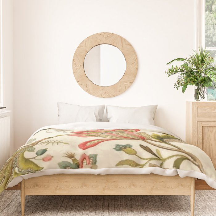 Jacobean Floral Crewel Embroidery Pattern Digital Art Vector Painting Duvet Cover Gallery Image 3