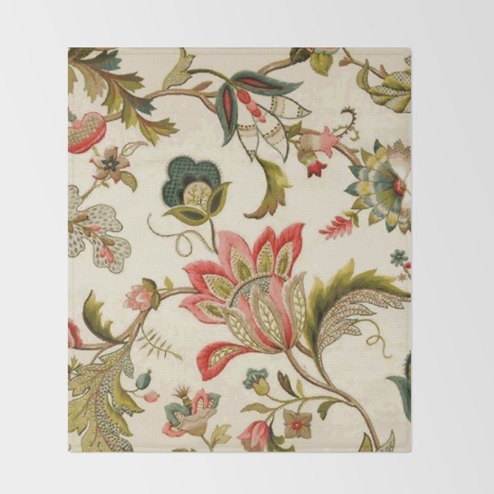 Jacobean Floral Crewel Embroidery Pattern Digital Art Vector Painting Throw Blanket Gallery Image 2