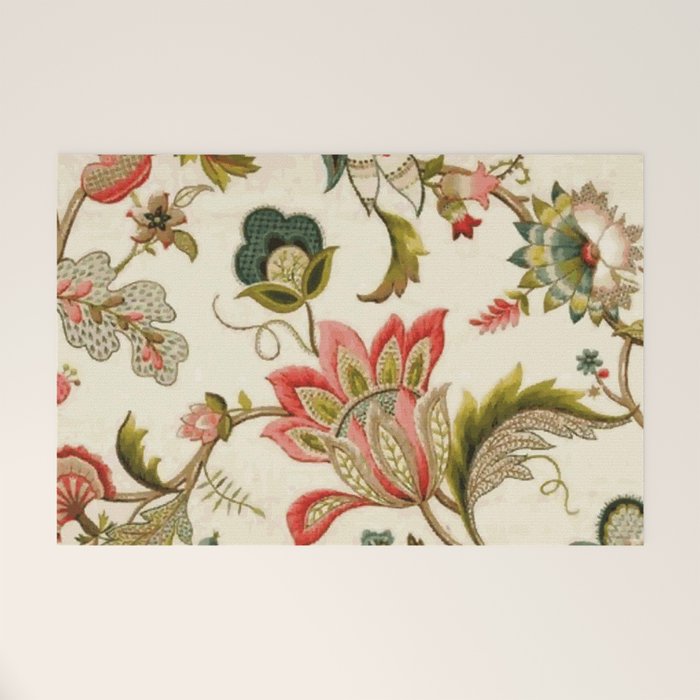 Jacobean Floral Crewel Embroidery Pattern Digital Art Vector Painting Welcome Mat Gallery Image 1
