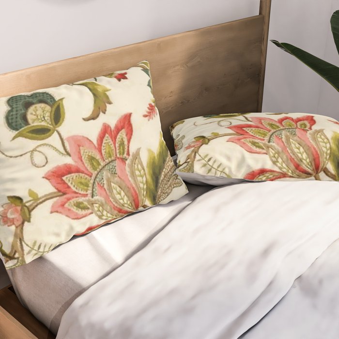 Jacobean Floral Crewel Embroidery Pattern Digital Art Vector Painting Pillow Sham Gallery Image 2
