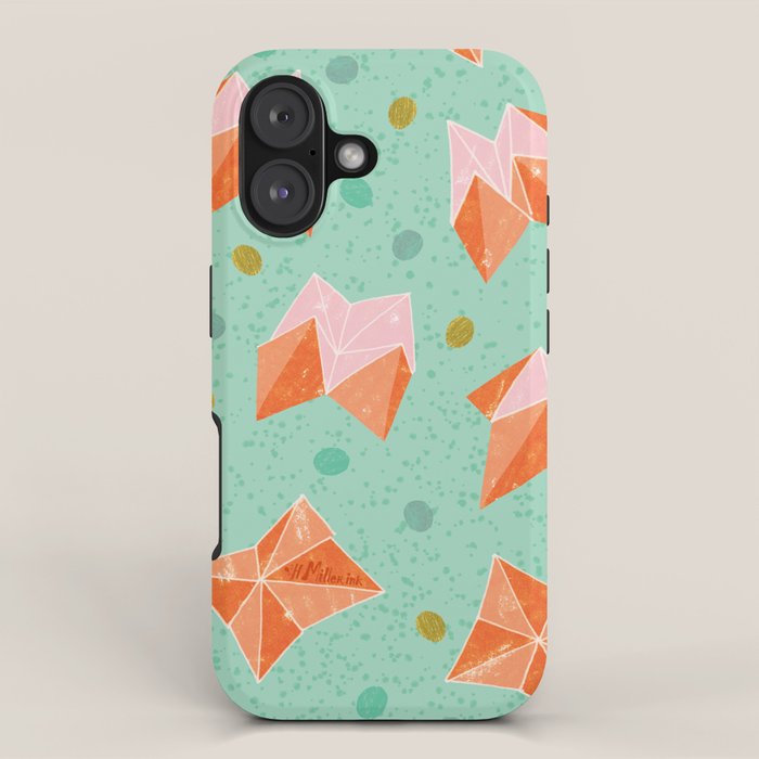 Origami Fortune Teller in Seafoam Green & Orange iPhone Case Gallery Image 1
