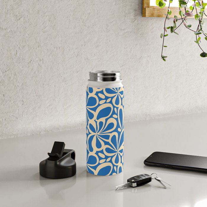 Blue abstract flower art pattern Water Bottle Gallery Image 4