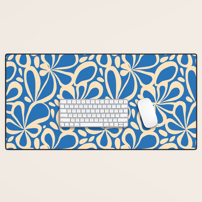 Blue abstract flower art pattern Desk Mat Gallery Image 1