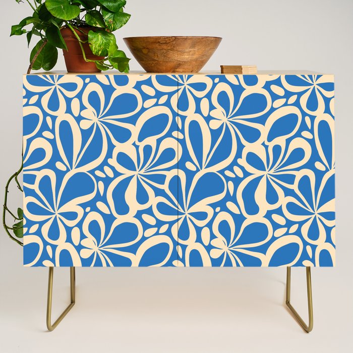 Blue abstract flower art pattern Credenza Gallery Image 1