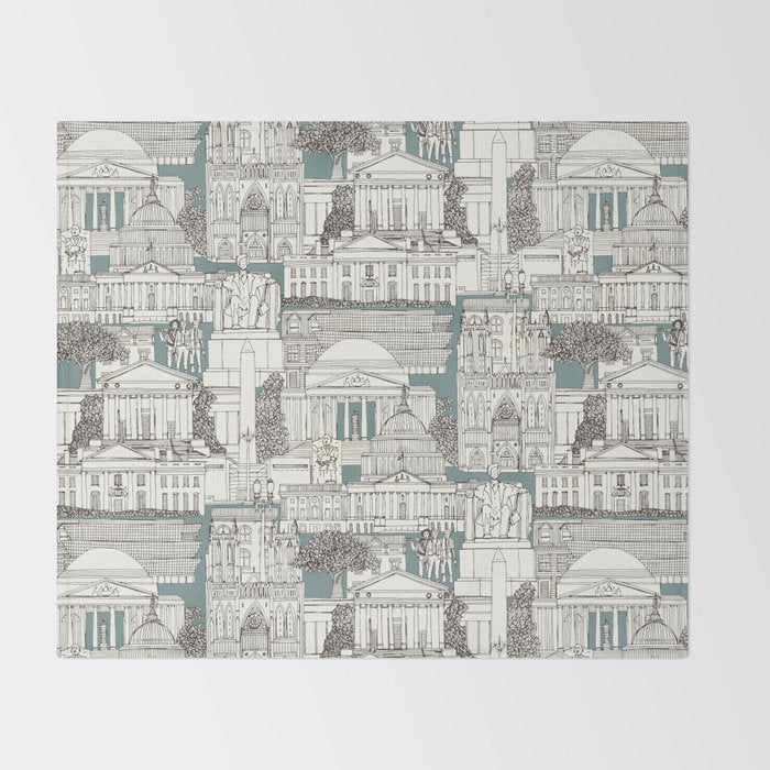 Washington DC toile juniper Throw Blanket Gallery Image 2