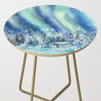 Magical Log Cabin Snowy Northern Lights Forest Landscape Side Table Gallery Image 2