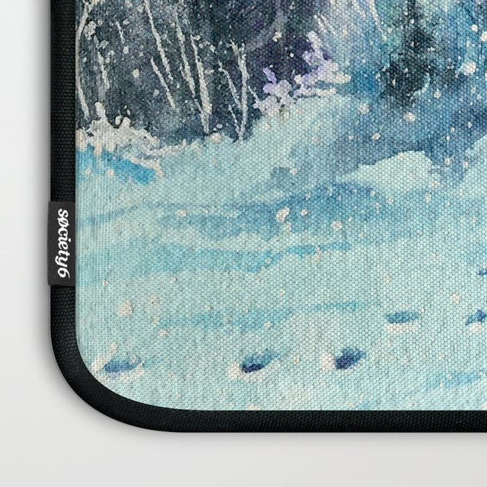 Magical Log Cabin Snowy Northern Lights Forest Landscape Laptop Sleeve Gallery Image 3