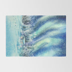 Magical Log Cabin Snowy Northern Lights Forest Landscape Rug Gallery Image 2