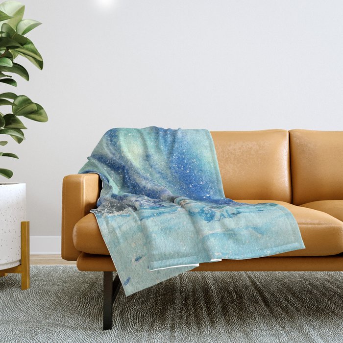 Magical Log Cabin Snowy Northern Lights Forest Landscape Throw Blanket Gallery Image 1