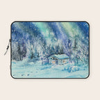 Magical Log Cabin Snowy Northern Lights Forest Landscape Laptop Sleeve Gallery Image 1
