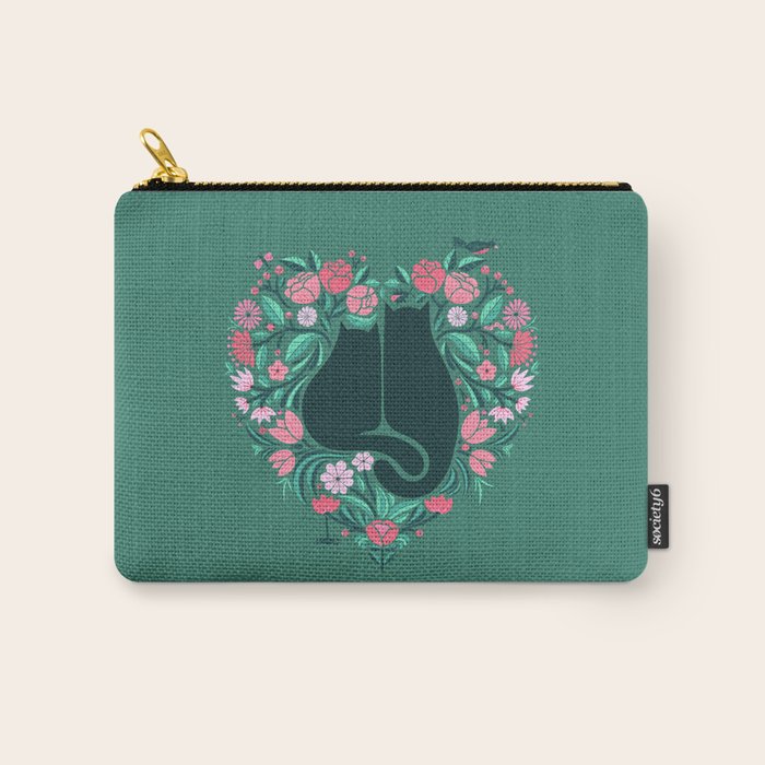 I Heart Cats and Flowers (in Green) Carry All Pouch Gallery Image 1