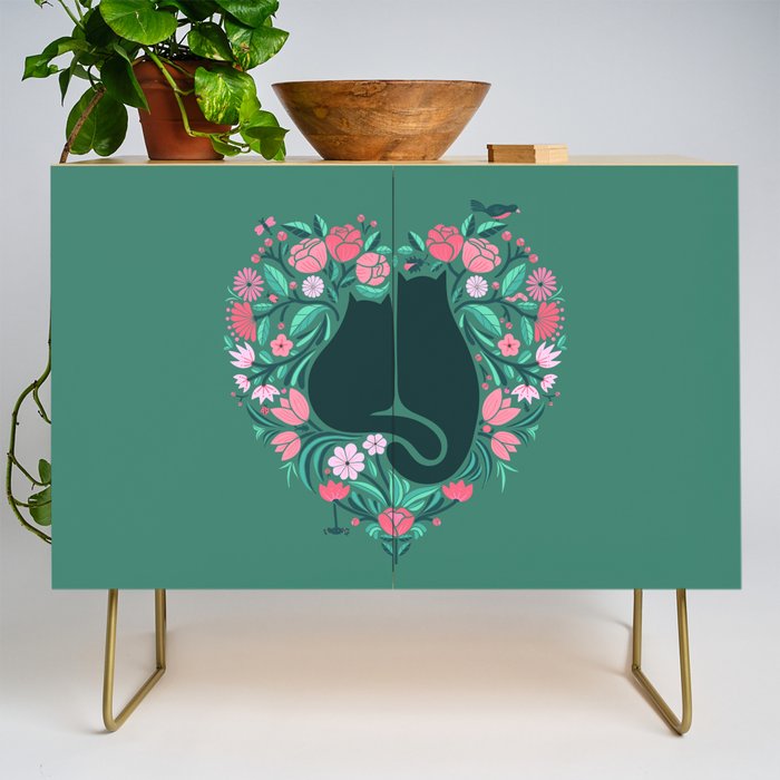 I Heart Cats and Flowers (in Green) Credenza Gallery Image 1