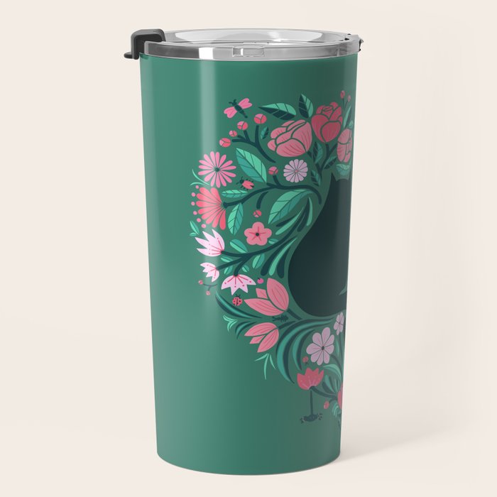 I Heart Cats and Flowers (in Green) Travel Mug Gallery Image 3