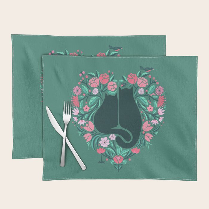 I Heart Cats and Flowers (in Green) Placemat Gallery Image 1