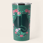 I Heart Cats and Flowers (in Green) Travel Mug Gallery Image 1