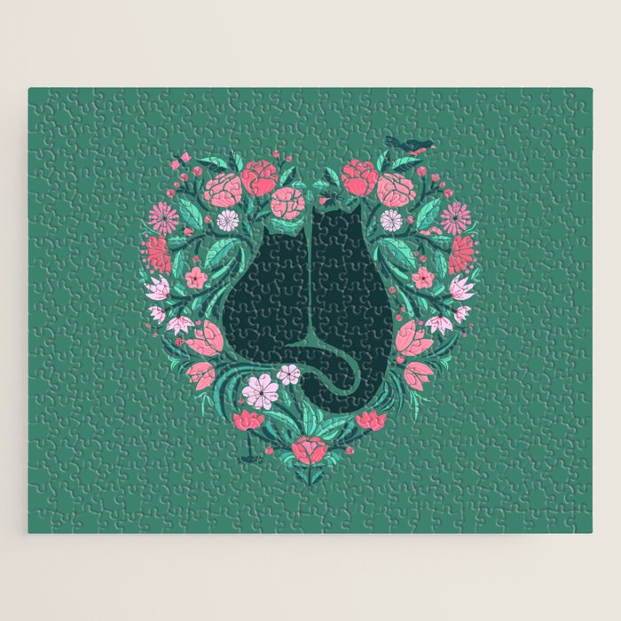 I Heart Cats and Flowers (in Green) Jigsaw Puzzle Gallery Image 1