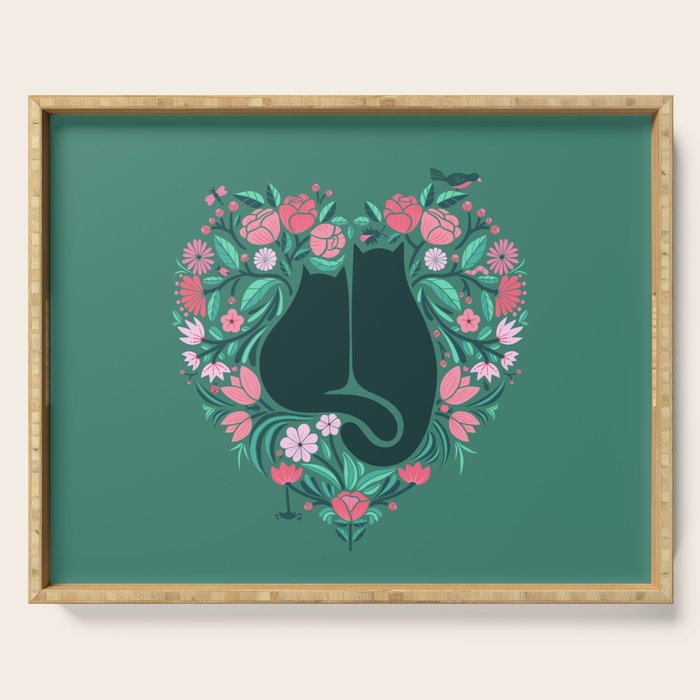 I Heart Cats and Flowers (in Green) Serving Tray Gallery Image 1