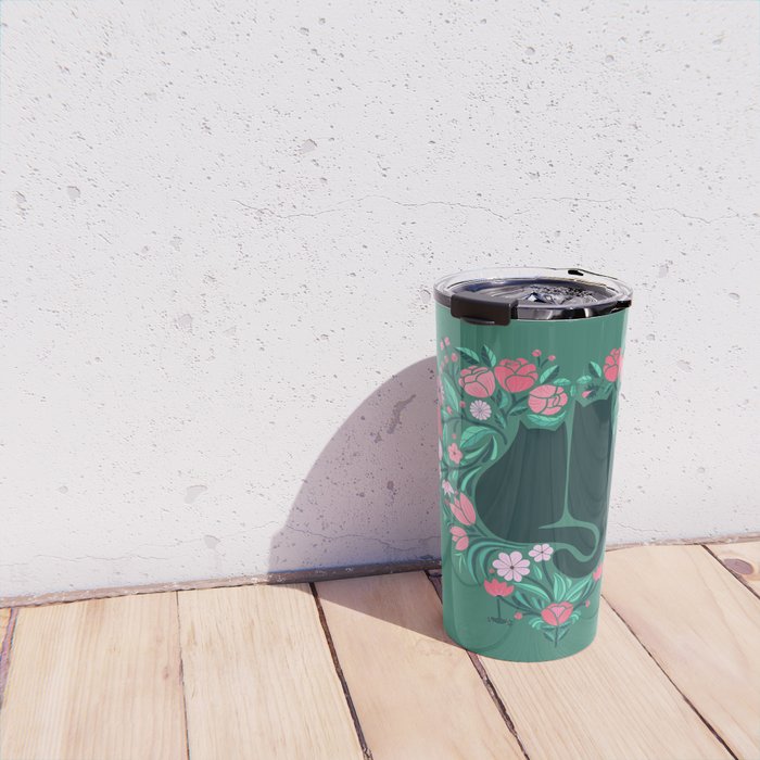 I Heart Cats and Flowers (in Green) Travel Mug Gallery Image 4