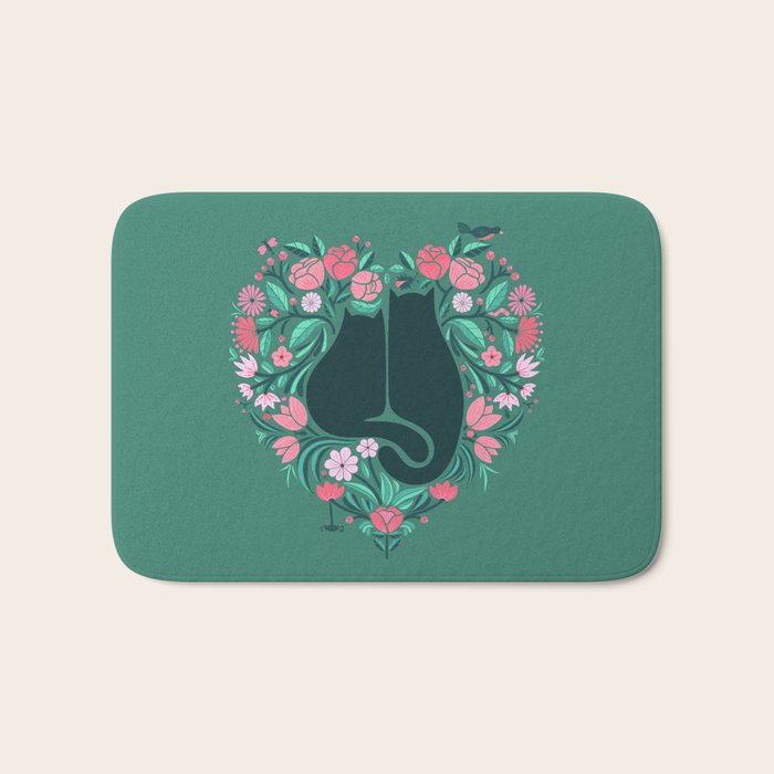 I Heart Cats and Flowers (in Green) Bath Mat Gallery Image 1