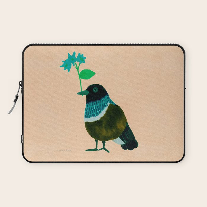 Flower Giving Bird - Green and Pink Laptop Sleeve Gallery Image 1